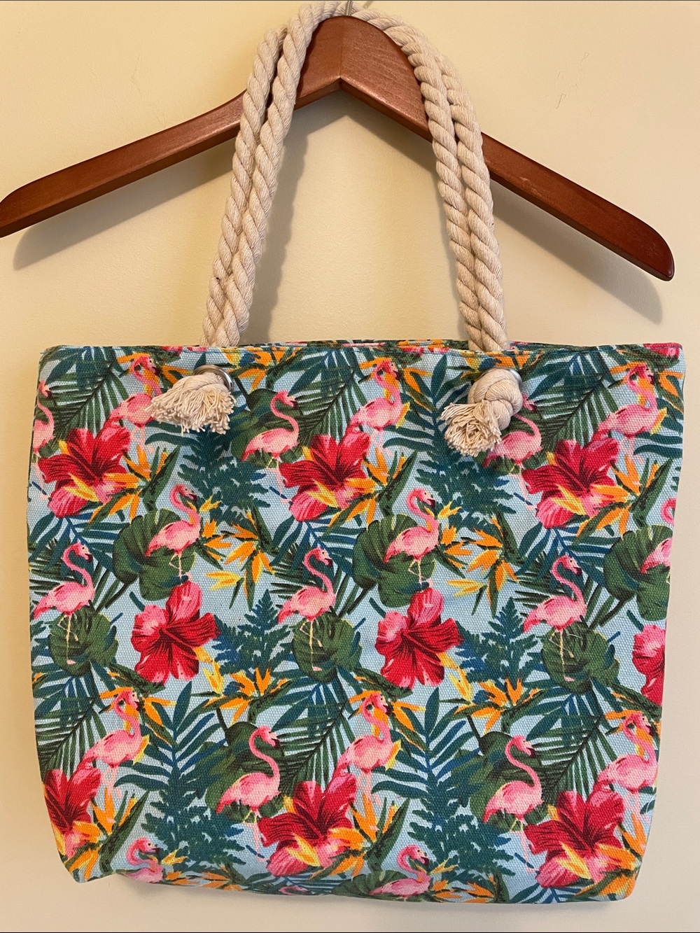 Tropical Flamingo Canvas Tote Bag in Pink and Green